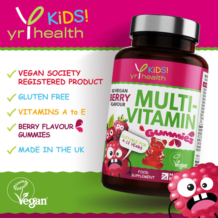 Kids Multivitamin and Mineral Gummies - 60 Vegan Berry Flavour Vitamin Gummies for 4-12 Years - 2 Months Supply